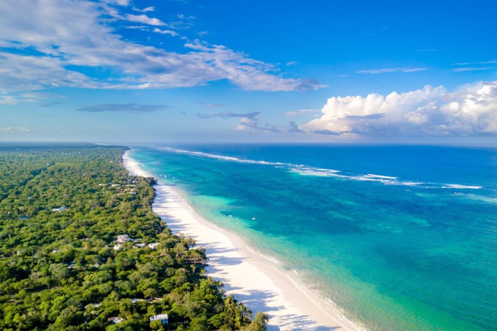 Vy över Diani beach söder om Mombasa