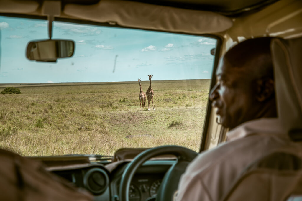 IM_KE_MAR_Guide i jeep och giraffer i bakgrunden